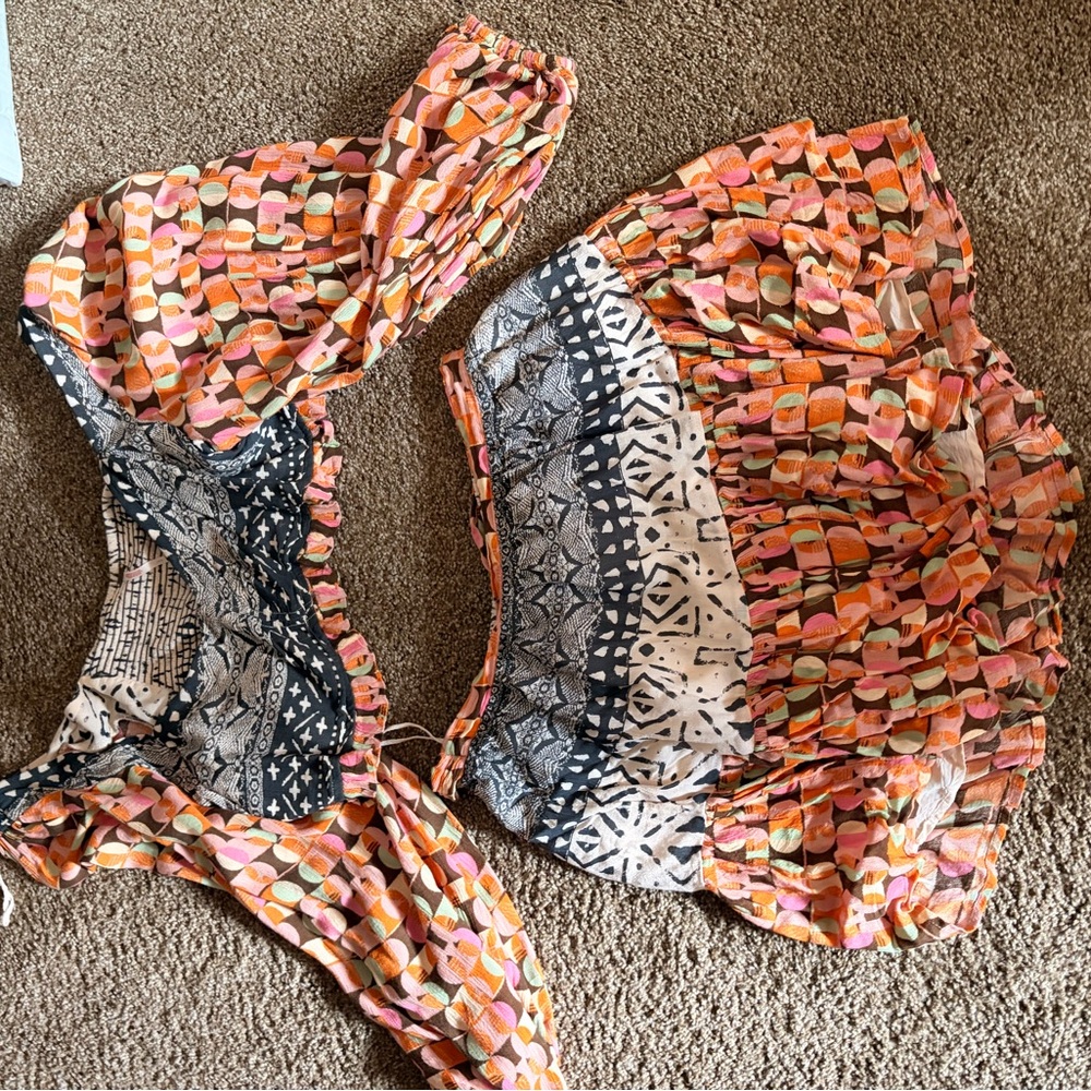 Free People Orange and Black Skirt Set
